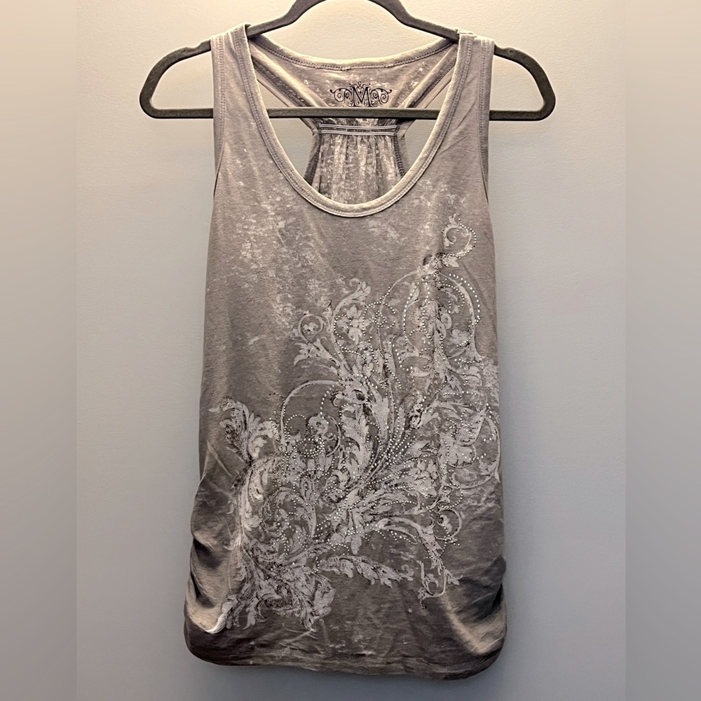 Maurices Gray Tank Top with Intricate Design